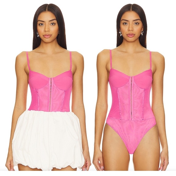 •FREE PEOPLE INTIMATELY•NWT LUCKY PINK NIGHT RHYTHM CORSET STYLE BODYSUIT  SMALL - Picture 3 of 12